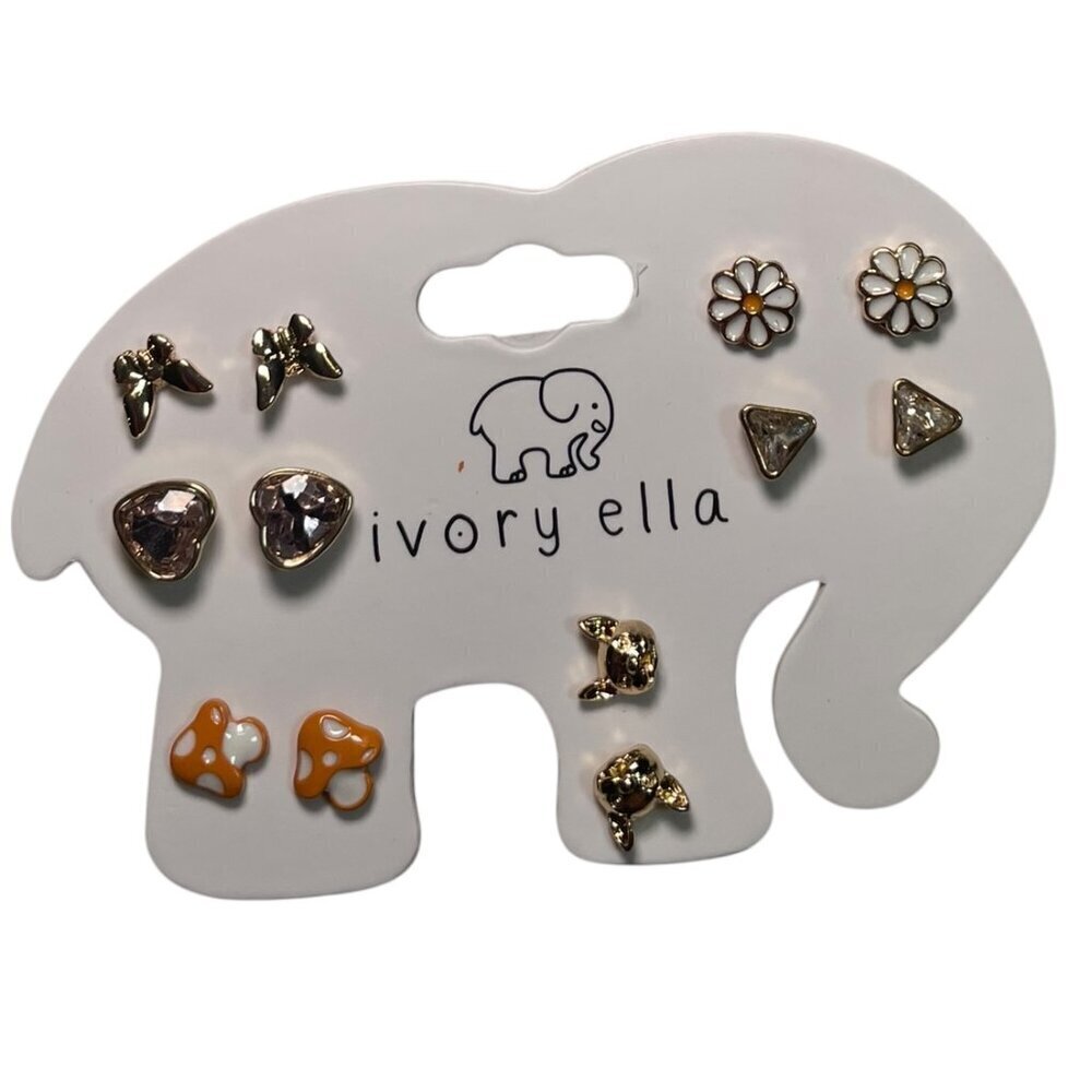 Ivory Ella Stud Earring Set – 6 Pairs Gold Tone NWT